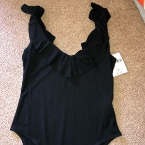 Ruffle black bodysuit (brand new)